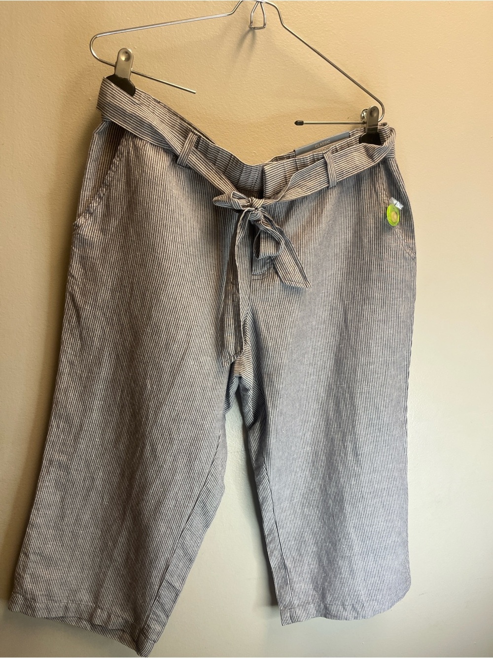 Liz Claiborne Light Blue & White Pinstripe Belted Chinos